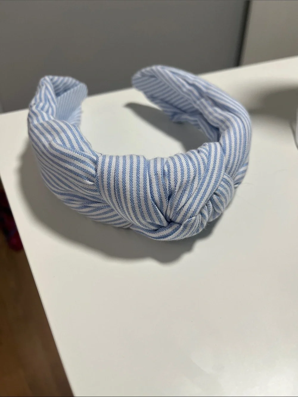 Light Blue & White Striped Knotted Headband